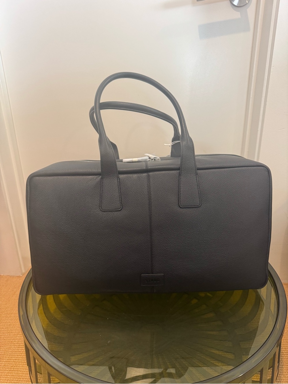 STAUD Dude Black Pebbled Leather Travel Tote
